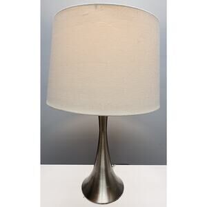 Retro Brushed Stainless Steel Table Lamp w/ Off-White Shade – 24" Tall